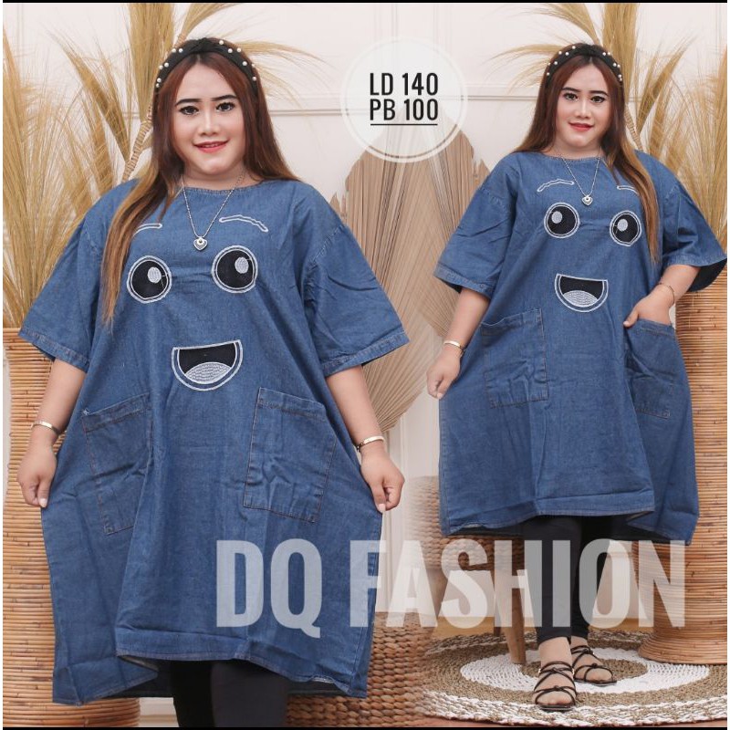 Dress Wanita Jeans Bordil Jumbo Atasan Wanita Jeans Oversize Kekinian