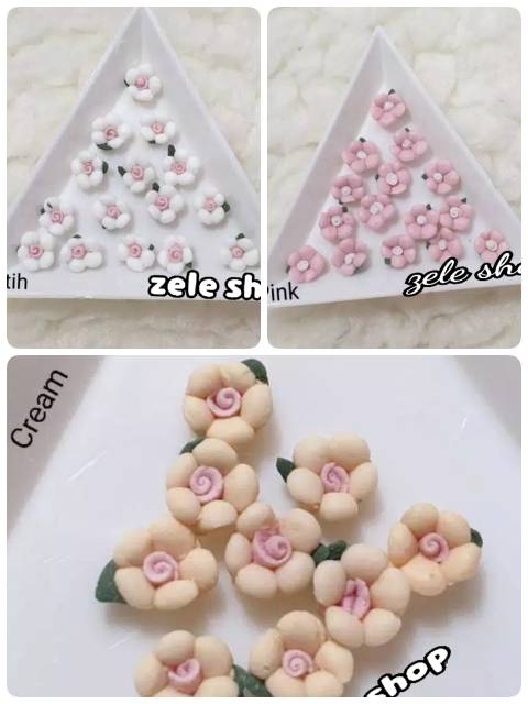 BUNGA KERAMIK ISI 12 PCS / BUNGA CLAY 6 MM &amp; 8 MM / HIASAN TASBIH DIGITAL / HIASAN NAIL ART