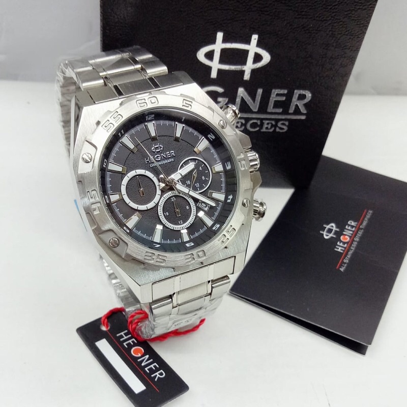 Jam tangan Hegner 1671 Tali Rantai Silver Original Pria