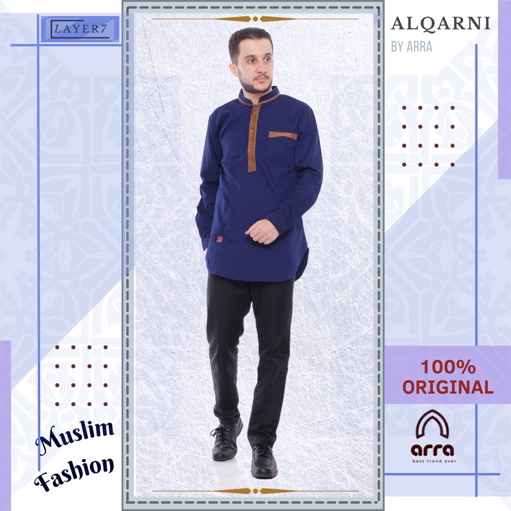 Baju Koko Kemeja Kemko Kurta Pakistan Lengan Panjang Arra Alqarni Al Qarni Katun Oxford Polos Pria L