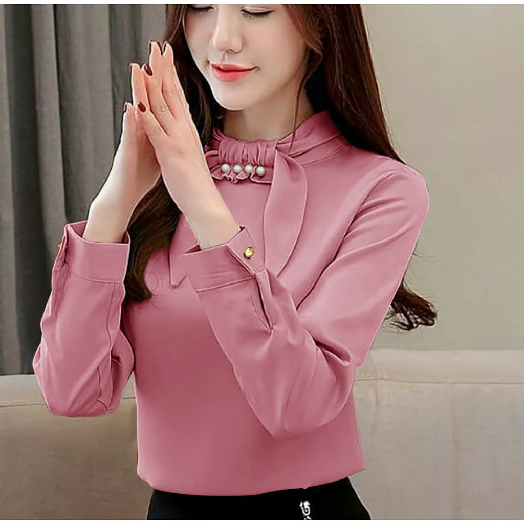 *[IJFK] Blouse Daissy / Blouse Korea Lengan Panjang Mutiara Cantik / Atasan Korea Wanita / Blouse Wanita