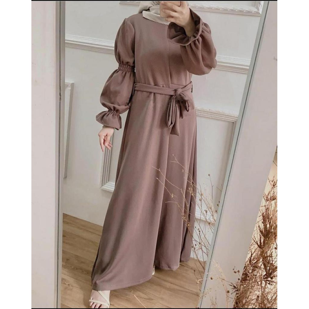 Alvian Dress Pusatgrosir_solo/ Gamis Mosscrepe Polos Rampel Termurah Hits Selebgram