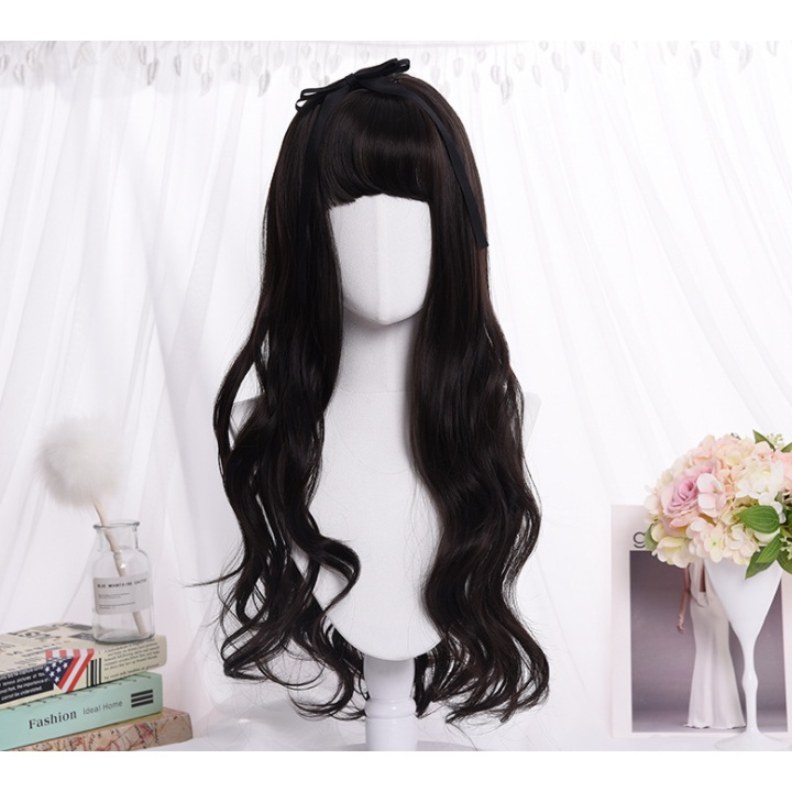 WDA-20 wig daily lolita jepang wavy rambut palsu lurus panjang hitam