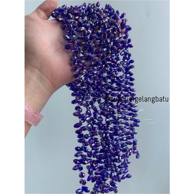 KRISTAL CEKO TETES AIR MATA 6MM biru DARK BLUE QUARTZ LUBANG SAMPING