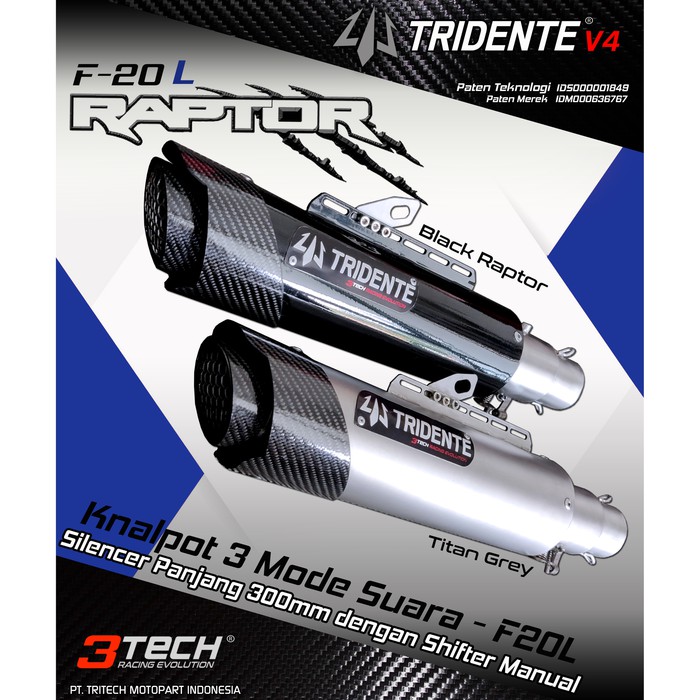 Tech08 Knalpot 3 Suara 150cc Full System  Tridente F20 Raptor LS