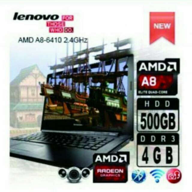 New Laptop Gaming HD/Desain Grafik (LENOVO G4045) (Quad Core AMD-A8/64BIT) (DDR3 4GB/HDD 500GB)