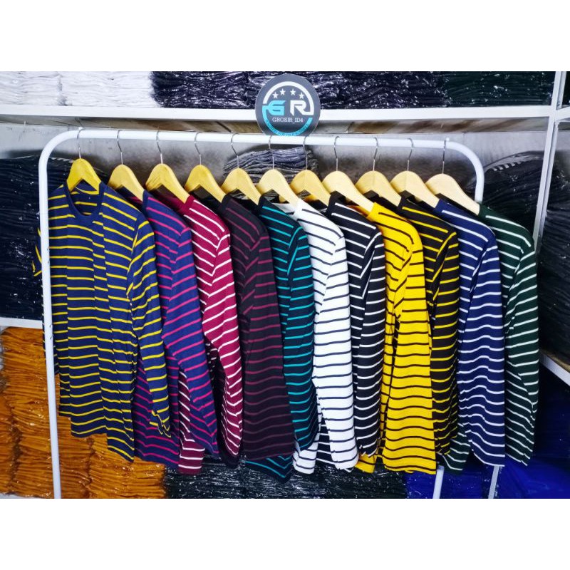 kaos stripe lengan panjang pria/wanita
