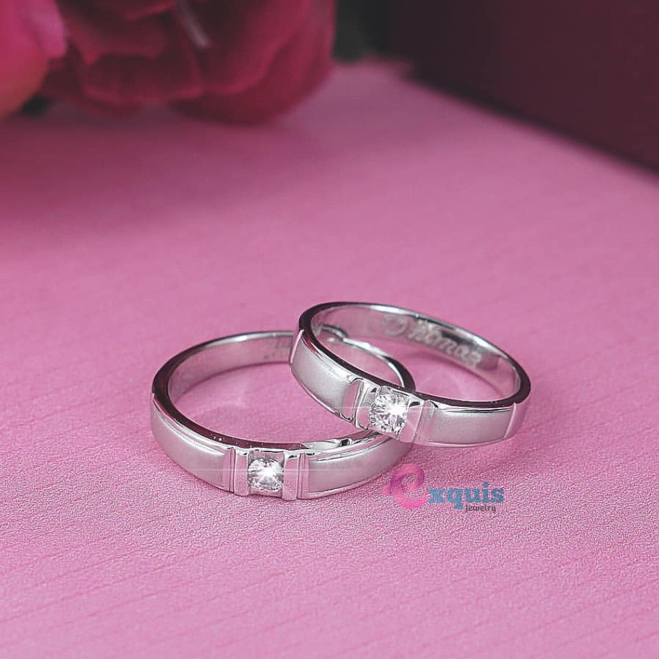 Cincin Kawin Tunangan Couple Emas Putih dan Perak 123