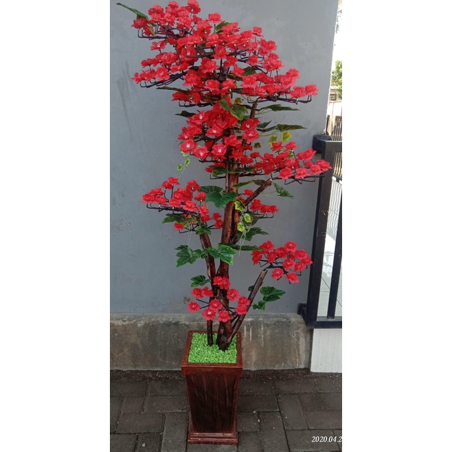 Bunga hias Artificial Cakar Mawar 2 meter Bunga sudut ruangan super jumbo plus pot