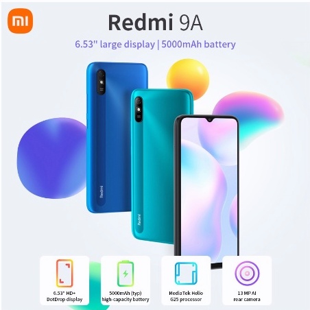 Xiaomi Redmi 9a RAM 4GB/128GB  Layar 6,52 Inci HP Baru Garansi 1 Tahun 4G LTE Smartphone