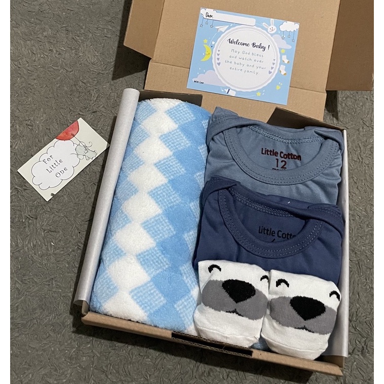 Hampers Bayi | Kado Bayi | Hampers baby boy | Hampers Baby Girl | Kado Lahiran | Baju Bayi | Handuk Bayi-FLO GS HANDUK-Biru