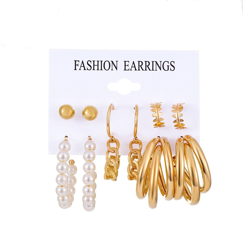 6 Pasang / Set Anting Hoop Desain Hati Butterfly Lingkaran Besar Aksen Mutiara Untuk Wanita