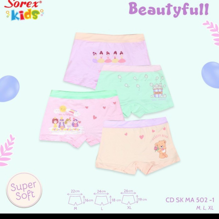 cd celana dalam boxer anak perempuan sorex kids girl seri ma 502 552 501 504 503 supersoft lembut nyaman