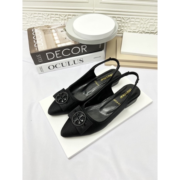 sepatu flat shoes wanita terbaru kekinian pesta LOUISDEAR sepatu flat heel 2 cm tali belakang bahan satin B66