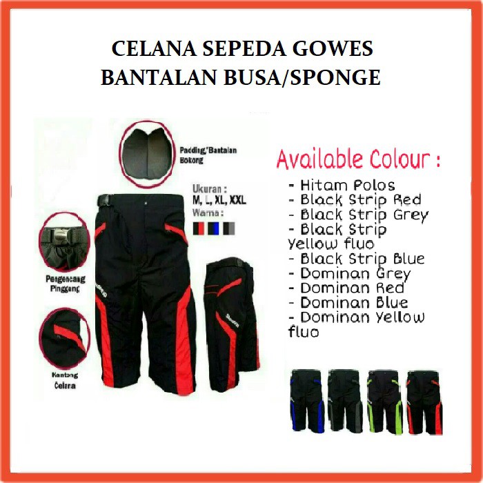 Celana Sepeda Gowes Longgar Pendek Selutut Pria Wanita Bantalan Busa atau Sponge Size M Sampai XXL