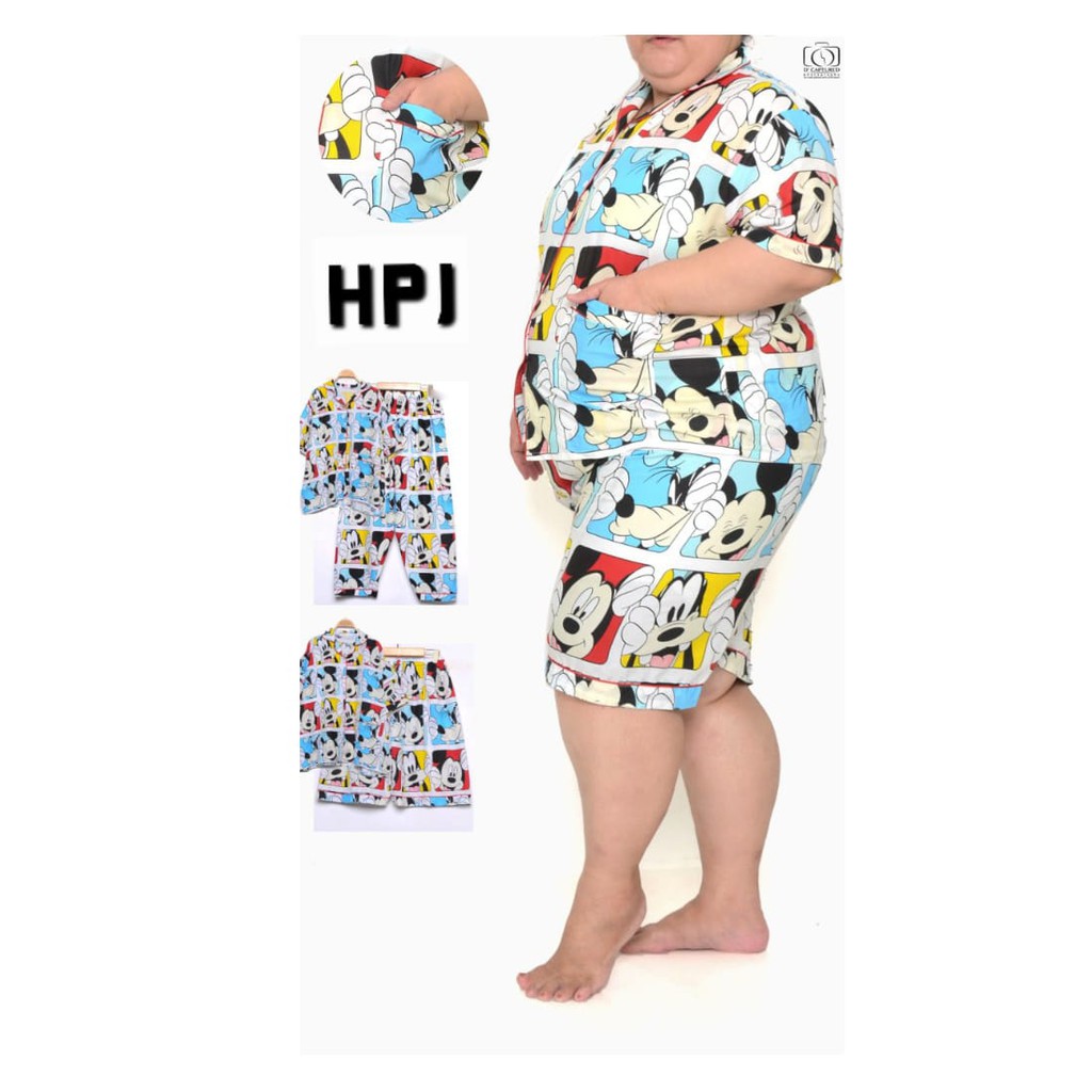 Piyama jumbo celana pendek/hotpant big size LD 130 / set baju tidur lengan pendek karakter cewek-HPJ/5L MIKI KTK RED