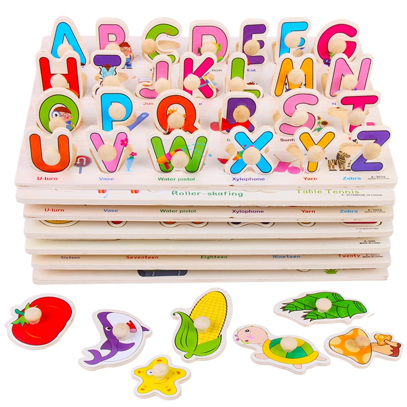 Mainan Edukasi Anak Puzzle Kayu Knob Background Bergambar Wooden Toys Mainan Balok Kayu Puzzle Knob Chunky
