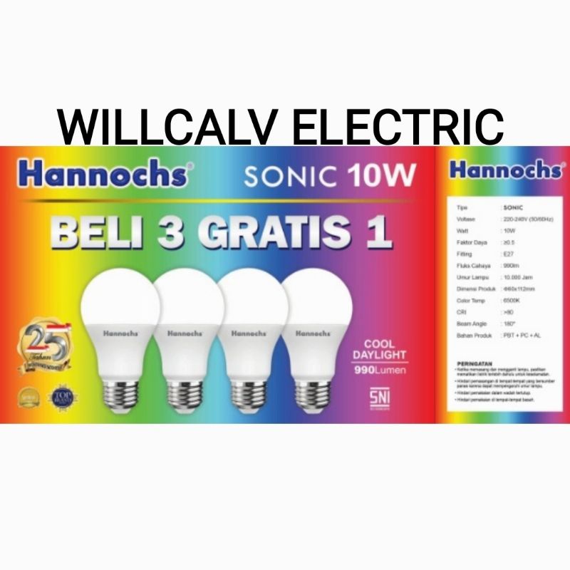 HANNOCHS SONIC PAKET 3+1 ISI 4 LAMPU 6W, 10W, 13W.