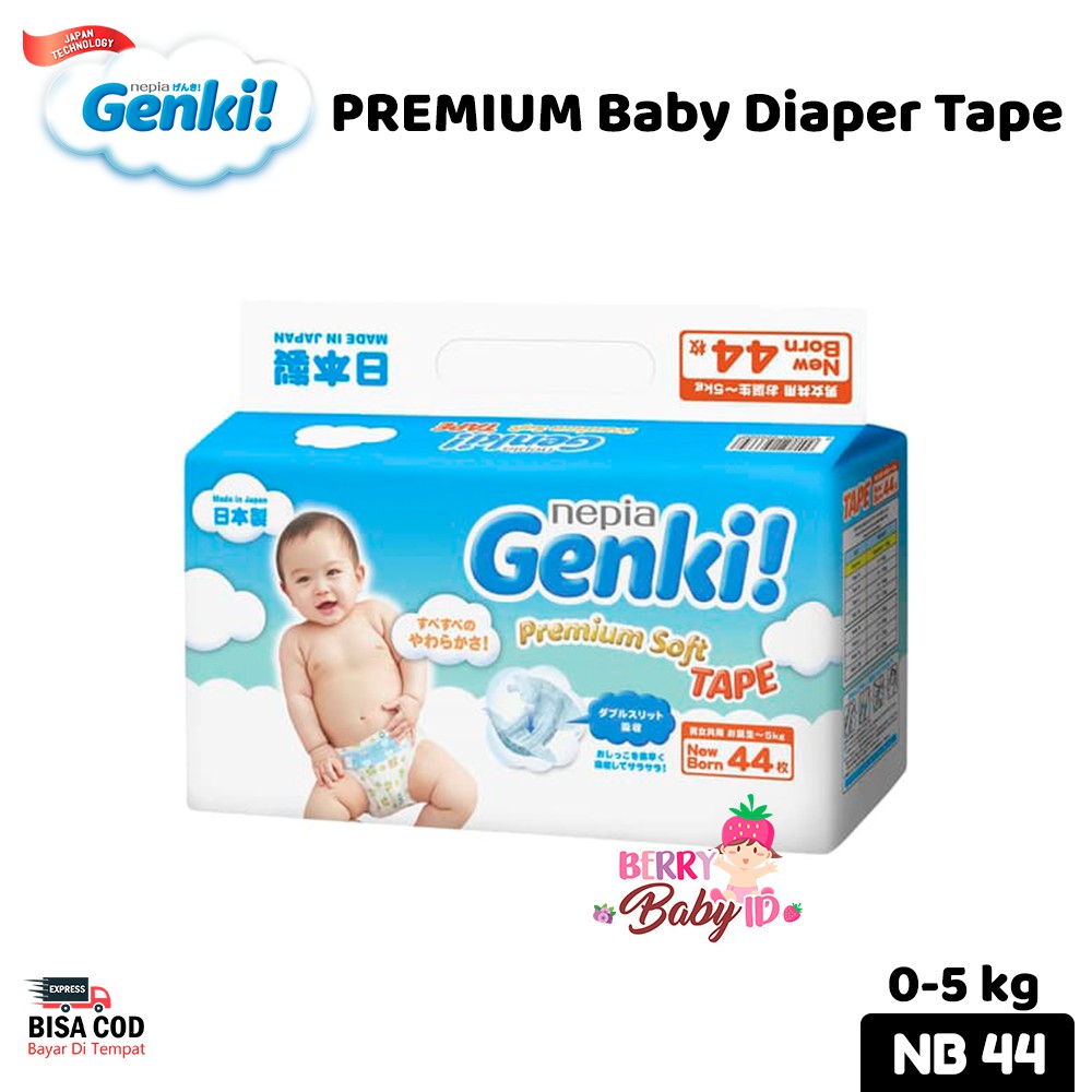 Nepia GENKI Premium Diaper Tape Popok Diaper Bayi Sekali Pakai NB44 Newborn 44 pcs Berry Mart