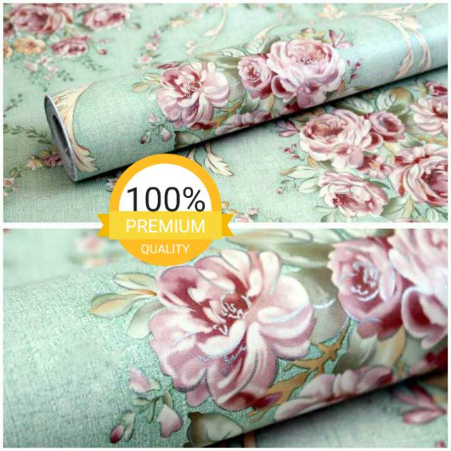 Wallpaper Dinding Sticker Dinding Hijau Tosca Bunga Mawar