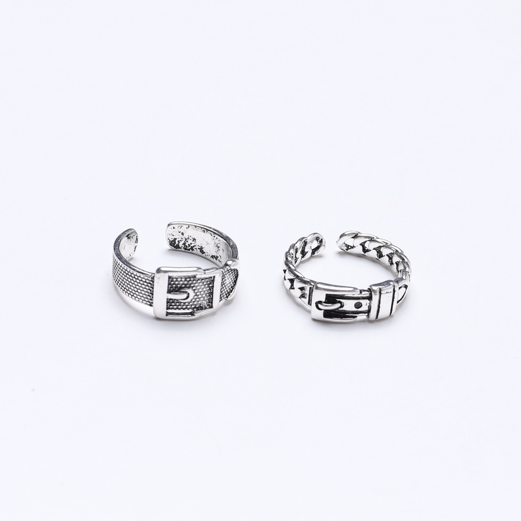 Sabuk gesper bentuk tampan distressed silver cincin retro Korea adjustable wanita's fashion baru sed