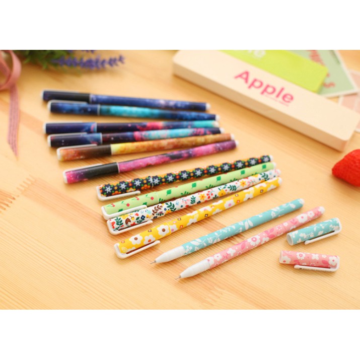 Set Bolpoin Warna Isi 6 / Pulpen Warna Karakter Lucu Motif Bunga Galaxy LINE Superheroes Polkadot