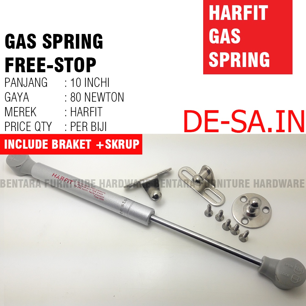 Harfit 10 Inchi x 80 Newton Gas Spring Free Stop Hidrolik - Upward Hidrolik Pintu Kabinet Jok Motor