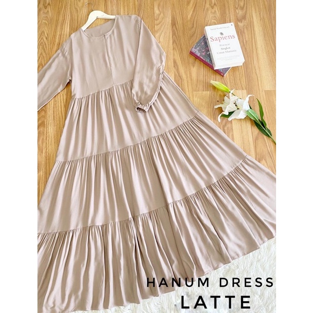 Hanum dress premium / dress polos / dress busui / gamis busui / dress rayon twill / dress hitam polos / BISACOD-LATTE