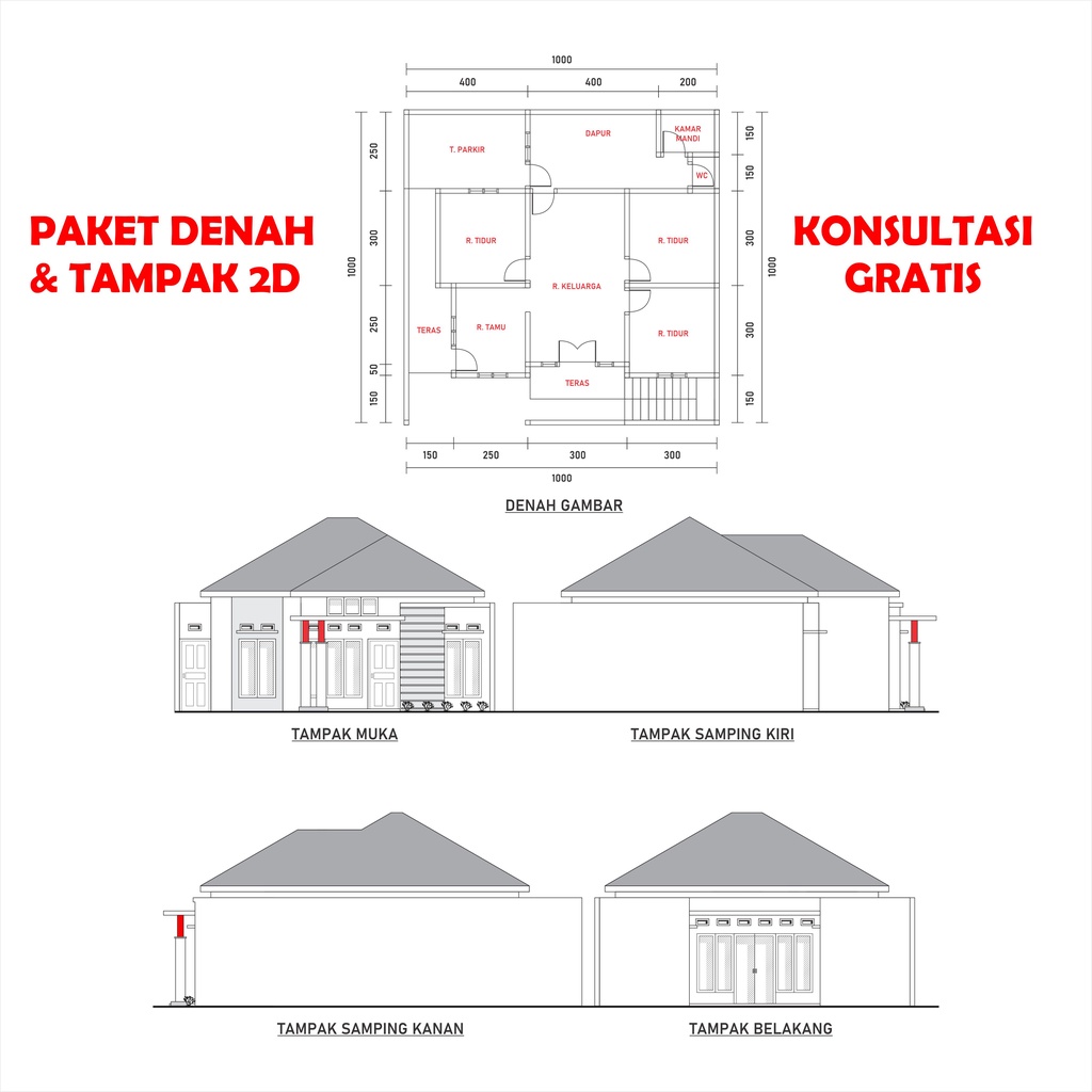 Jasa Denah & Tampak Bangunan Arsitek Gambar Rumah Toko Ruko Apotek Klinik Gudang Pabrik Bangunan Lai