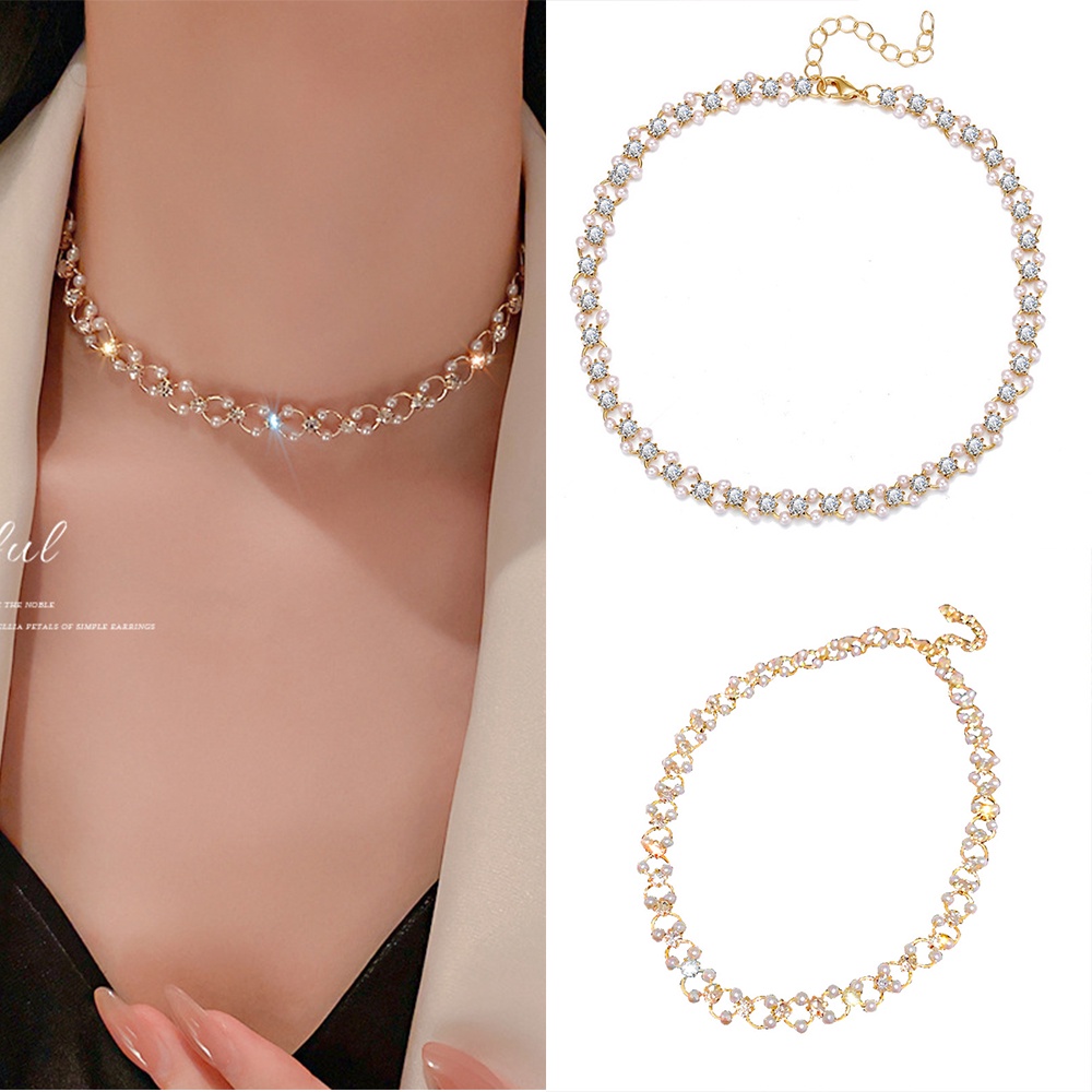 IFYOU Fashion Crystal Pearl Necklace Ladies Gold Necklace Chain Choker Women Jewelry Accessories