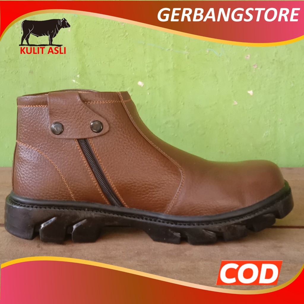 Sepatu Safety Kulit Asli Sapi Model Resleting Size 39 Sampai 45 [ SAFETY 709]