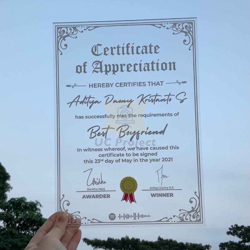 Certificate Acrylic | Akrilik Sertifikat | Sertifikat Custom | Awarder Acrylic