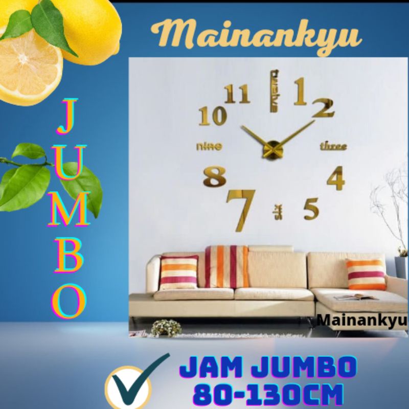 (MAINANKYU) Jam Dinding Besar DIY Giant Wall Clock Quartz Creative Design 80-130cm - Golden