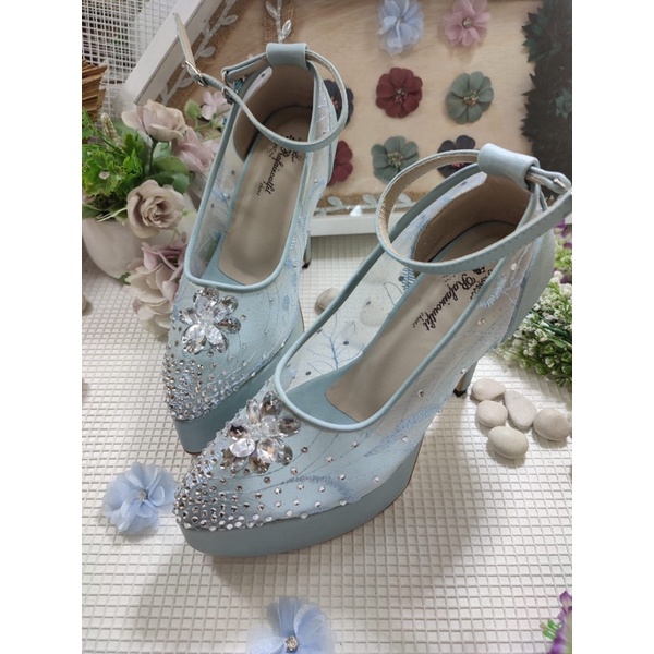 sepatu wanita quinara tali babyblue 12cm lancip