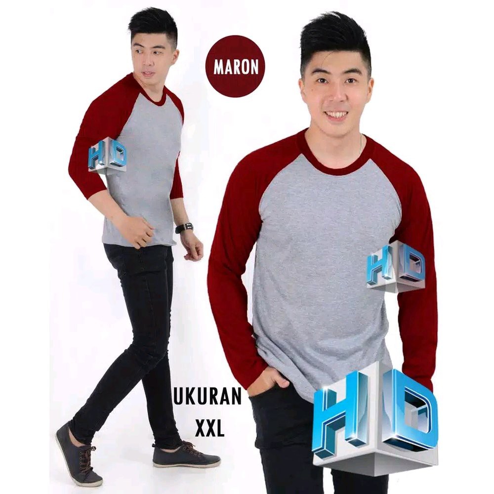 Kaos raglan XXL lengan panjang pria . kaos raglan panjang . baju distro . fashion pria Diskon