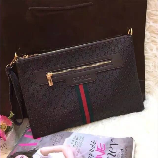 Tas selempang gucci embos hitam coklat cowok cewek kekinian simpel keren termurah kece