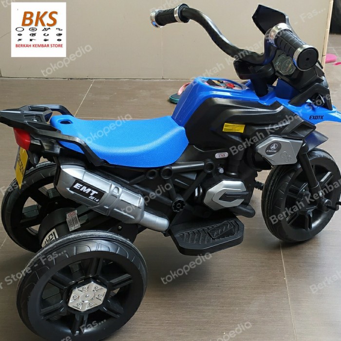 Sepeda Motor listrik mainan Anak 3 4 5 tahun pakai Aki bisa Gowes roda 3 tiga EXOTIC EMT 2214