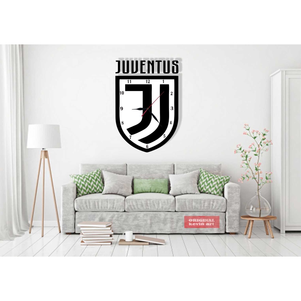 JAM DINDING KARAKTER UNIK MURAH VINTAGE UKIRAN KAYU GAMBAR LOGO JUVENTUS TERBARU