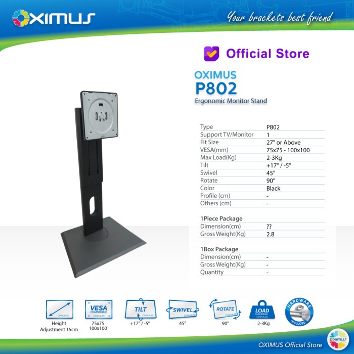 STAND MONITOR LCD LED ERGONOMIC PLATE ROTATE UP DOWN vesa 75-100mm - P806(4.4-6.2KG)