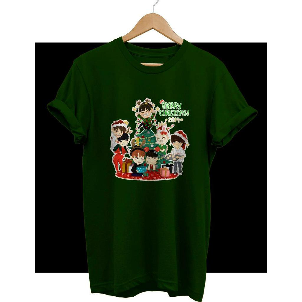 KAOS Natal BTS MEMBER KARTUN MERRY CHRISTMAS COMBED 30S