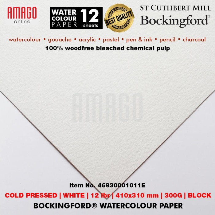 Bockingford Watercolour Paper - Cold Pressed - Block - 12 lbr - 410x310mm - 300g