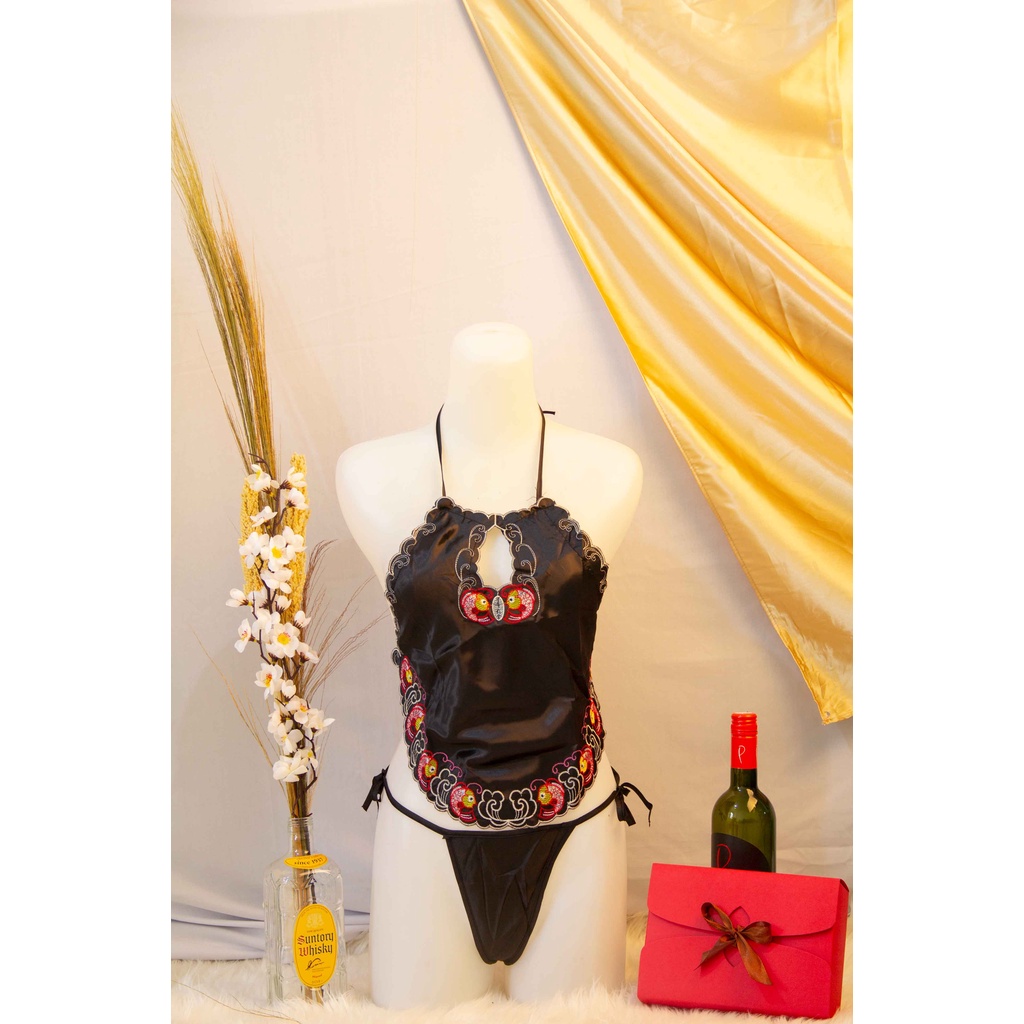 Pakaian Dalam Wanita: Set Lingerie Sexy Ala Cina Model Backless Motif lingerie seksi baju tidur