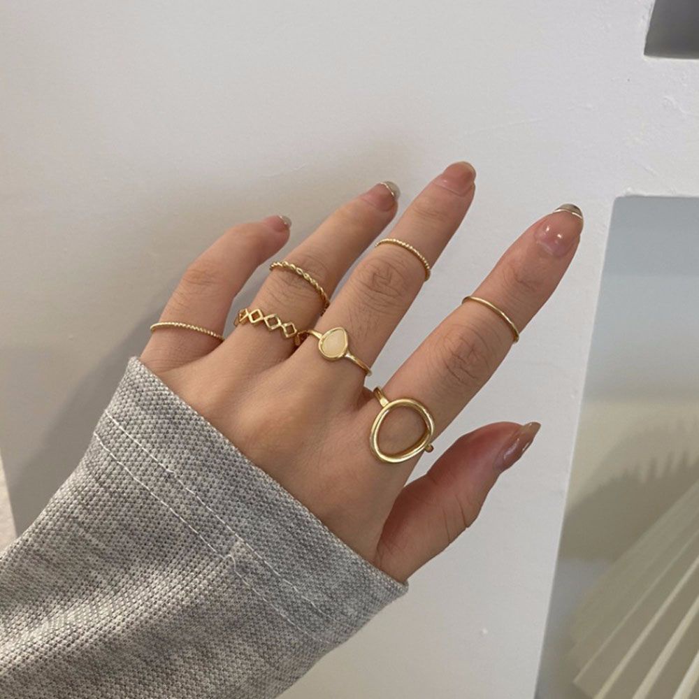 Needway  7Pcs/set Joint Ring Set Women Girls Fashion Accessories Rings Twist Chain Korean Metal Friend Gifts Vintage Tail Ring/Multicolor