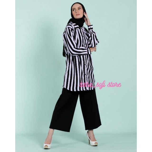 Tunik Salur Jumbo L XL XXL 3XL 4XL LD 120CM Tunik Garis Tunik Baju Kasual Baju Kerja Baju Busui Baju Murah Baju Terlaris Terbaru Dan Kekinian Gaya Retro Motif Salur Motif Garis Bahan Adem Nyaman Dipakai