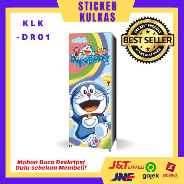 Sticker Kulkas 1Pintu motif Doraemon/KLK-DR/Printing hires/Surabaya