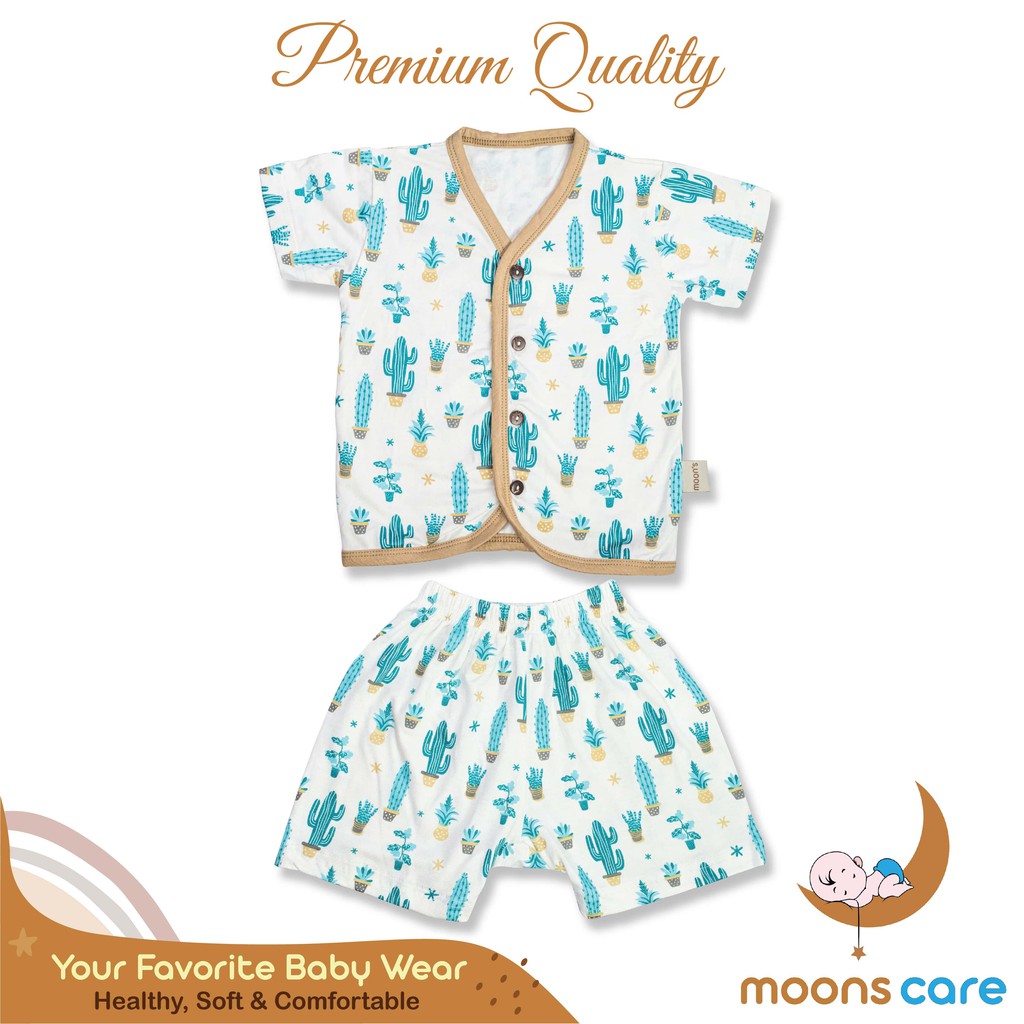 SML Stelan Pendek Kancing MOONS Motif Stelan Bayi Baju baru Lahir Stelan Baby Baju Lucu stelan pende