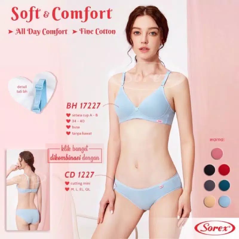 Bra BH Sorex 17227 Tanpa Kawat Busa Tipis CUP B UK 34-40