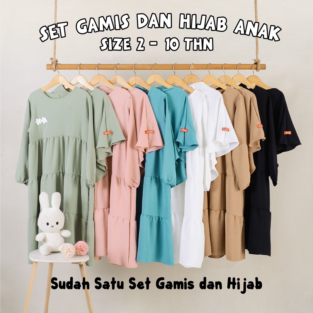ManJadda - Gamis Nazela 1- 10 Tahun Abaya Anak Set dengan Hijab - Gamis Putih Anak Perempuan Manasik Ngaji dan Sekolah