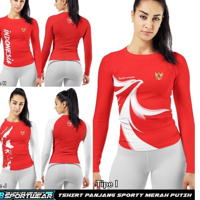 Model Baru.. Tshirt Panjang Merah Putih AB Sportwear