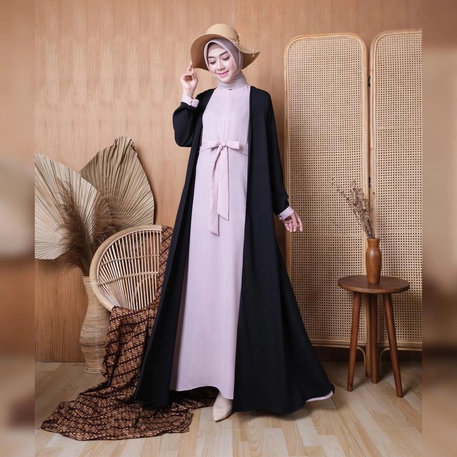 gamis remaja / gamis kerja / gamis cardigan menyatu gamis coat gamis polos cantik